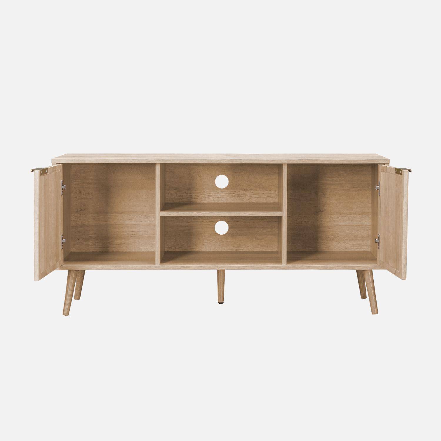 TV-meubel, Eva, houtdecor en afgerond riet 2 deuren, 1 plank L120 x B39 x H56,5cm Photo6