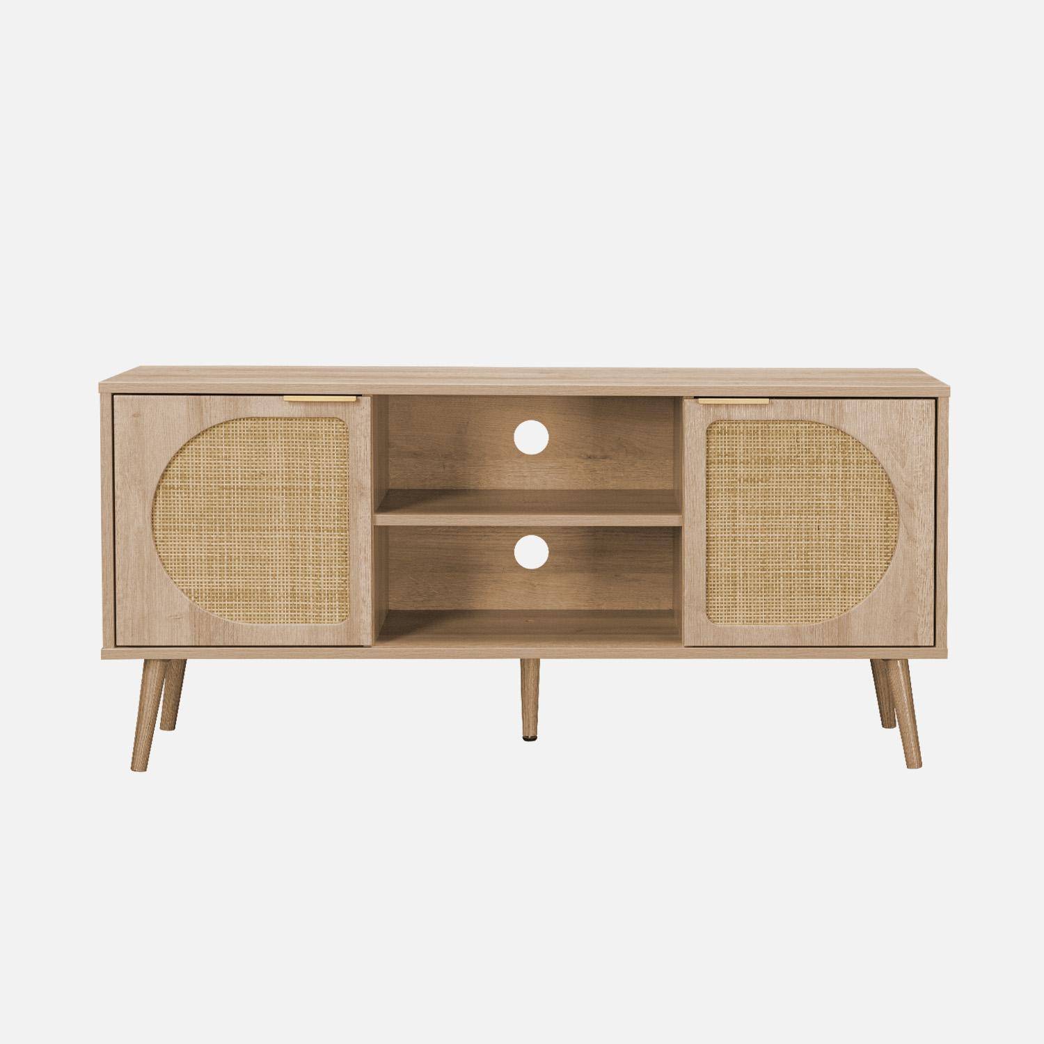 TV-meubel, Eva, houtdecor en afgerond riet 2 deuren, 1 plank L120 x B39 x H56,5cm Photo5