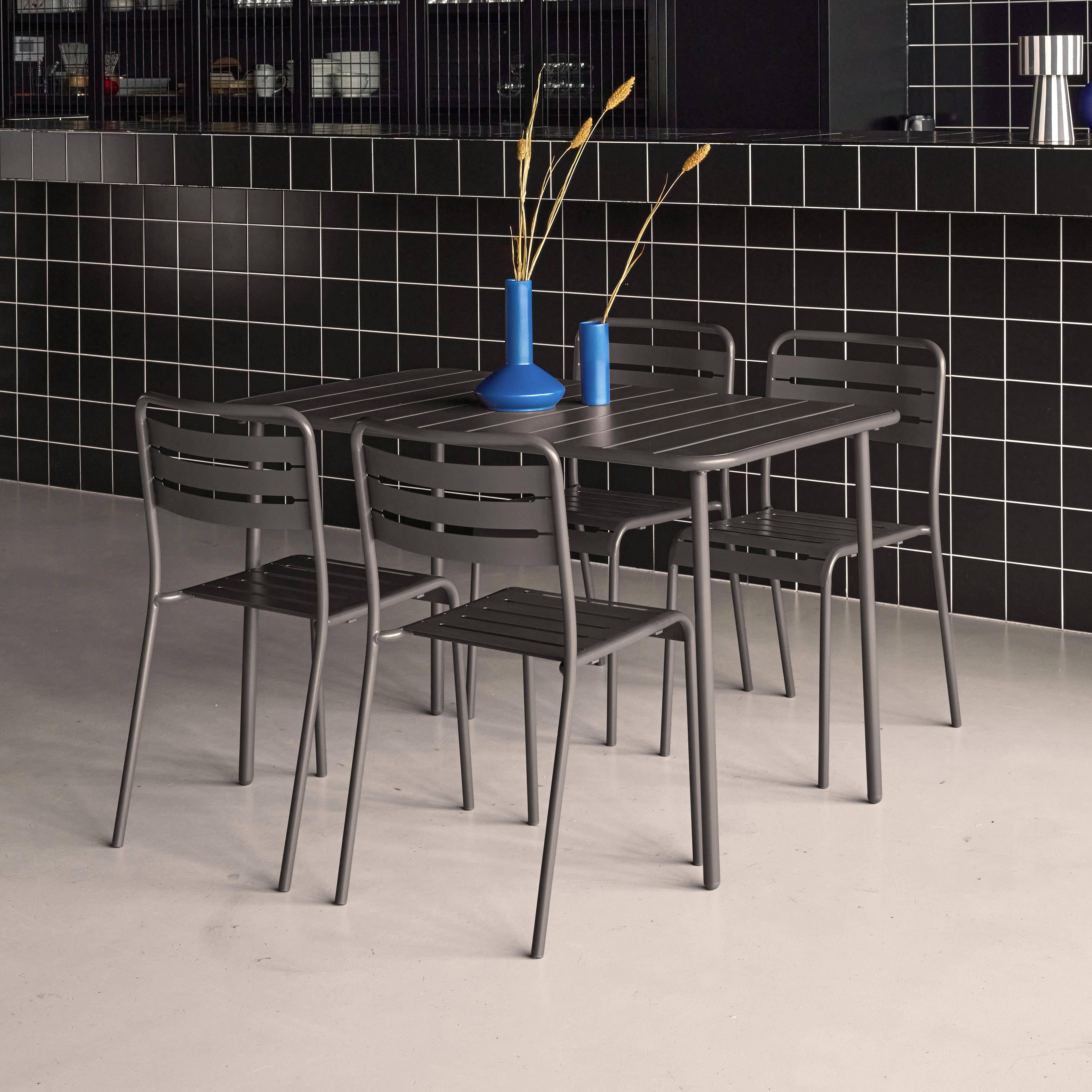 Gartentisch + 4 Stühle aus Stahl, anthrazit 120x70xH72,5 cm - Amelia,sweeek,Photo2