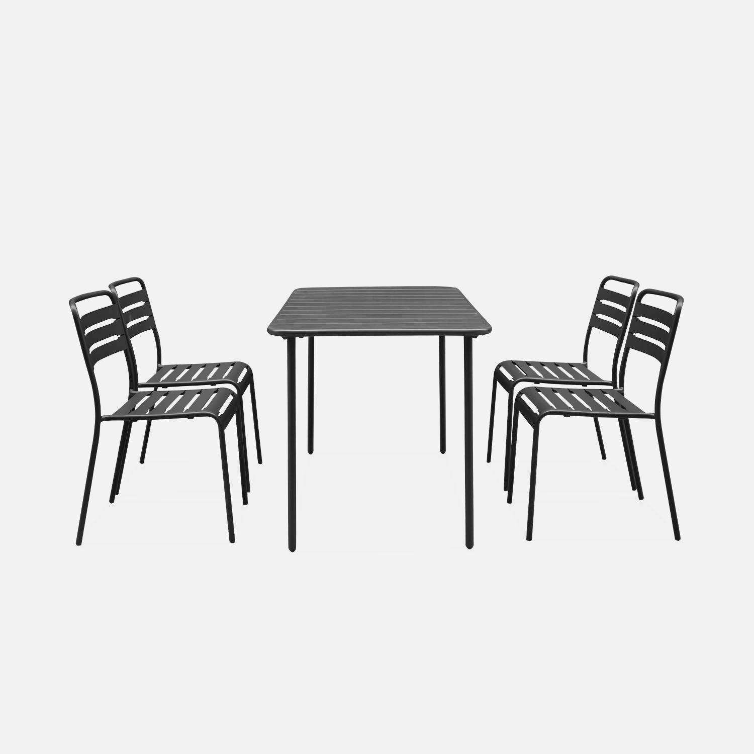 Table de jardin et 4 chaises anthracite en acier, Amelia, 120x70xH72.5cm (12.2kg),sweeek,Photo5