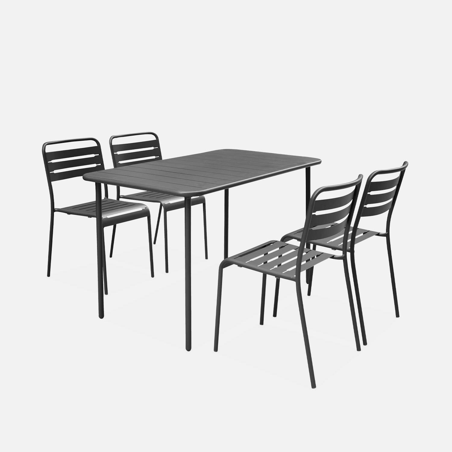 Table de jardin et 4 chaises anthracite en acier, Amelia, 120x70xH72.5cm (12.2kg),sweeek,Photo4