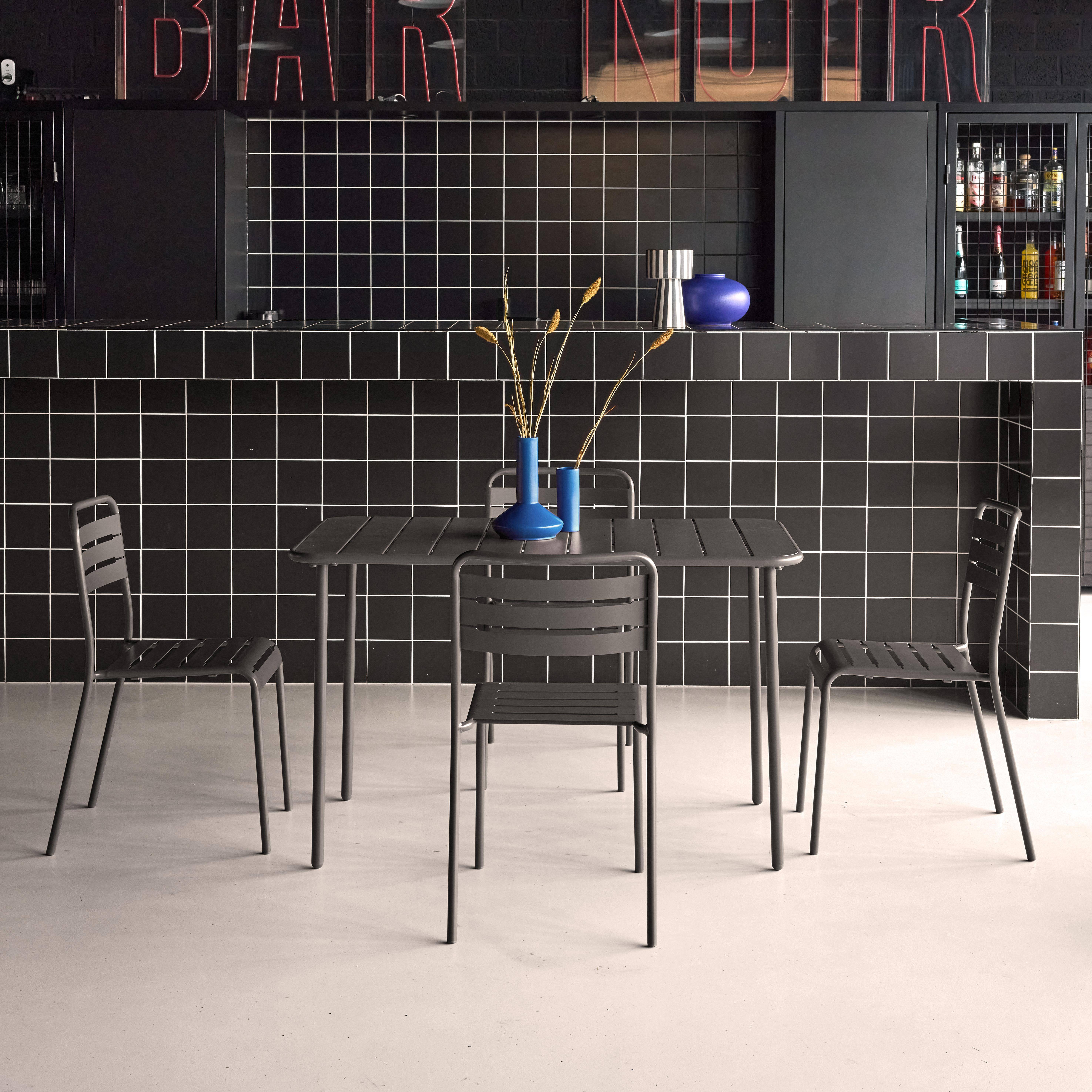 Gartentisch + 4 Stühle aus Stahl, anthrazit 120x70xH72,5 cm - Amelia,sweeek,Photo1