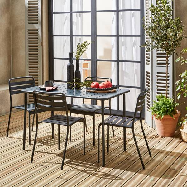 Gartentisch + 4 Stühle aus Stahl, anthrazit