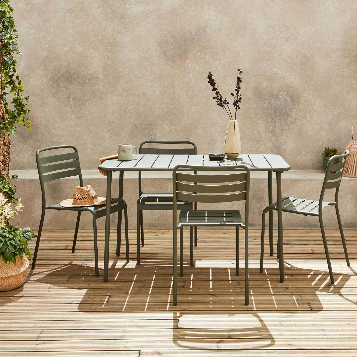 Tavolo da giardino a 4 posti in metallo, savane, Amelia, 120x70cm, trattamento antiruggine, doghe e bordi arrotondati Photo1