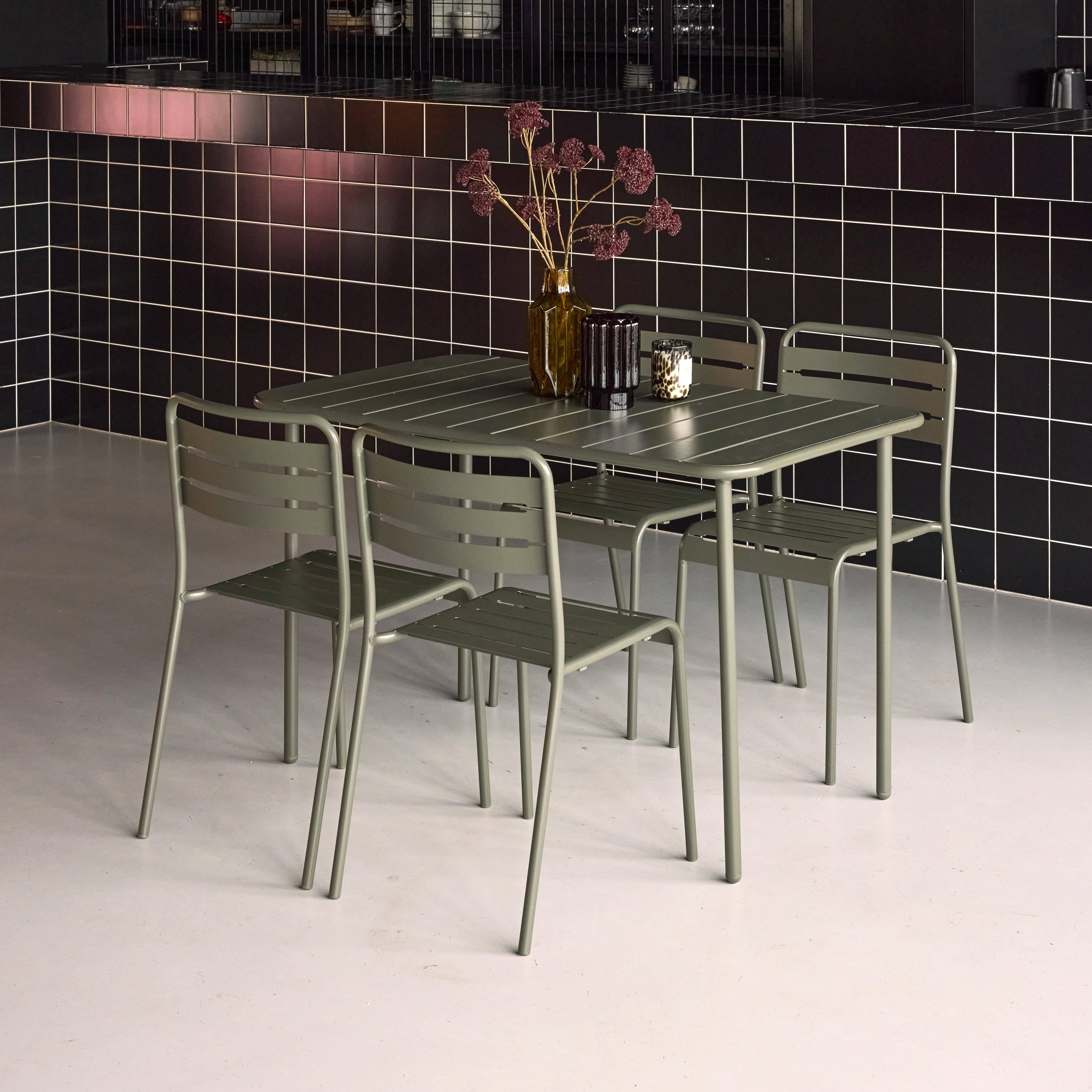 Gartentisch + 4 Stühle aus Stahl, khaki, 120x70xH72,5cm - Amelia Photo2