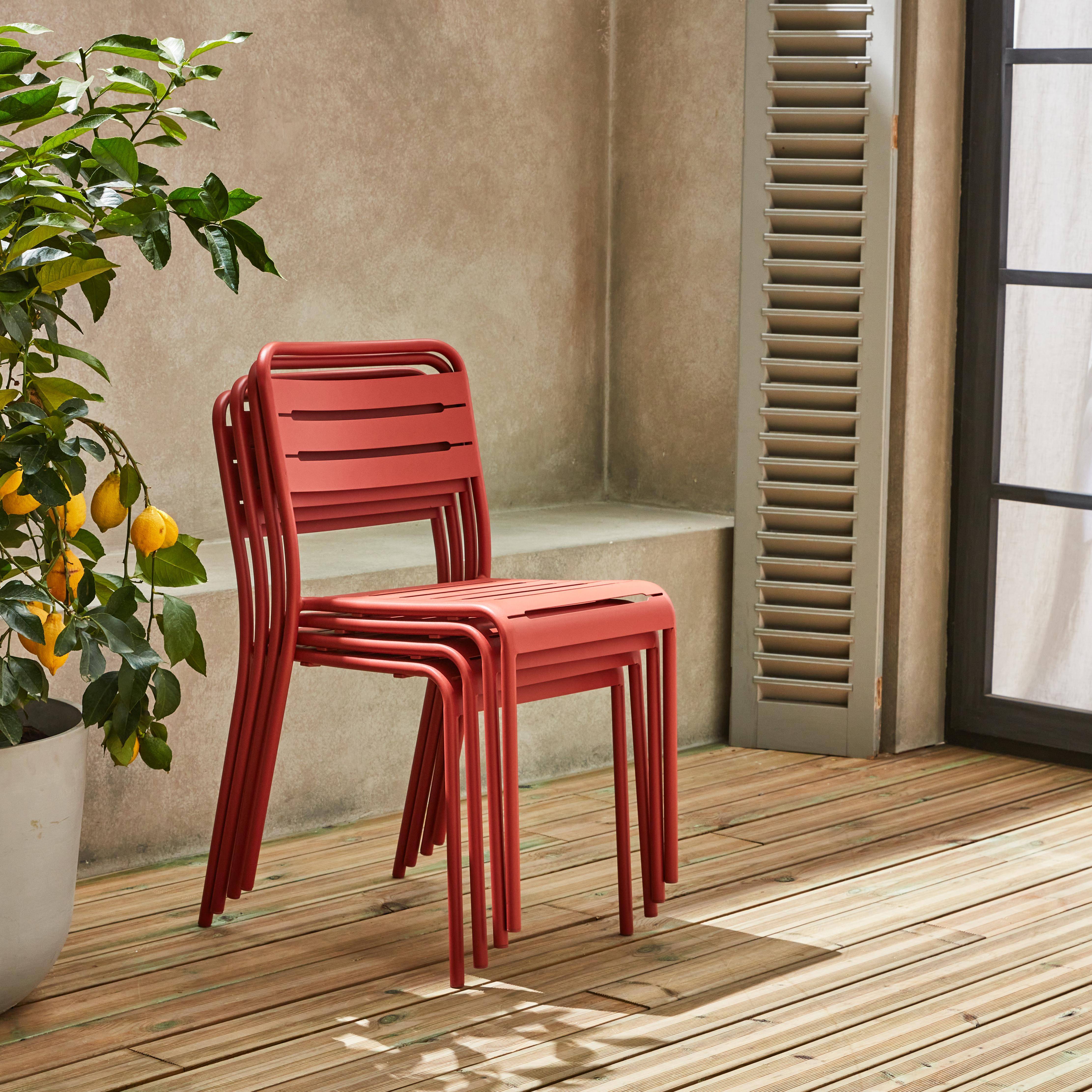 Table de jardin et 4 chaises terracotta en acier, Amelia, 120x70xH72.5cm (12.2kg),sweeek,Photo3