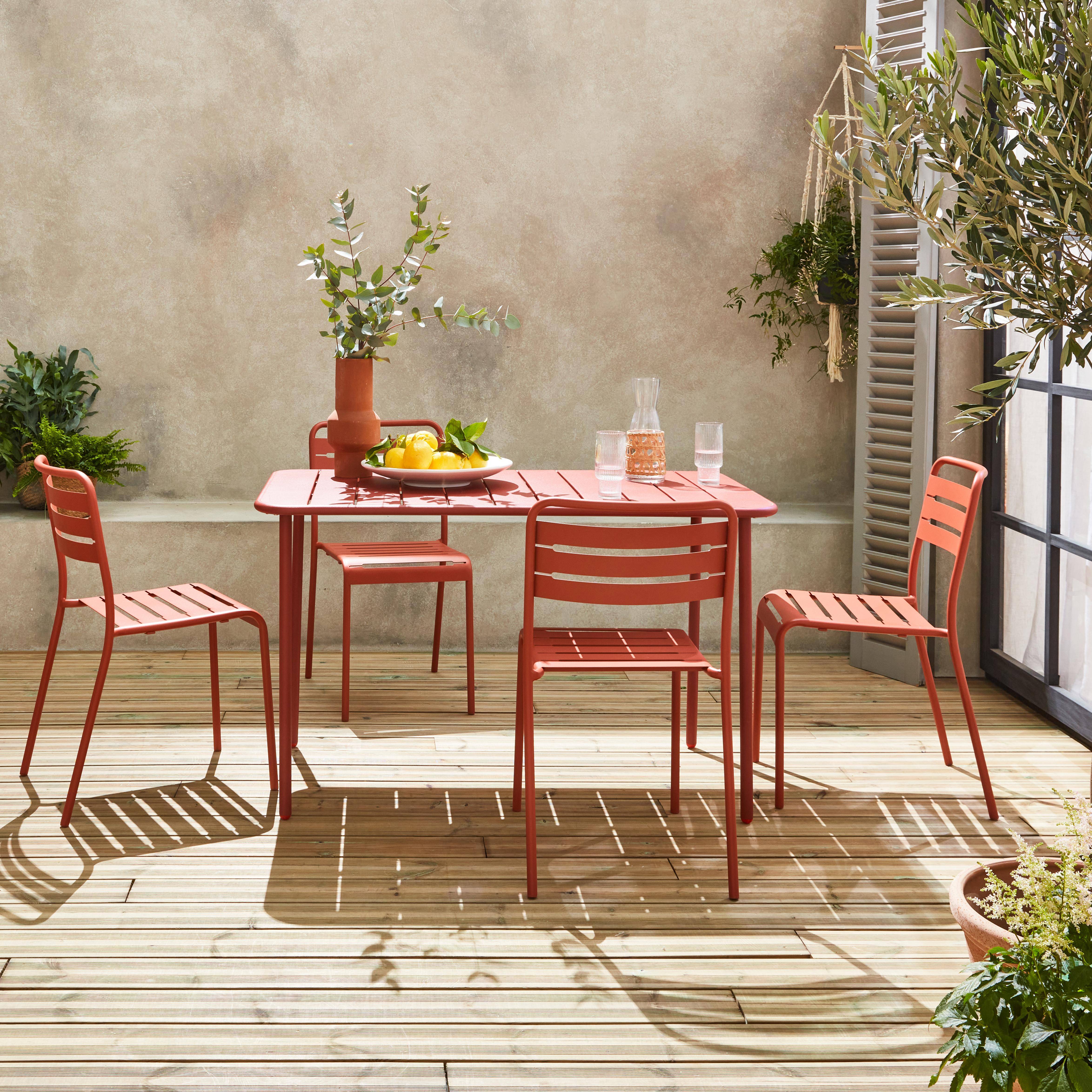Table de jardin et 4 chaises terracotta en acier, Amelia, 120x70xH72.5cm (12.2kg) Photo1