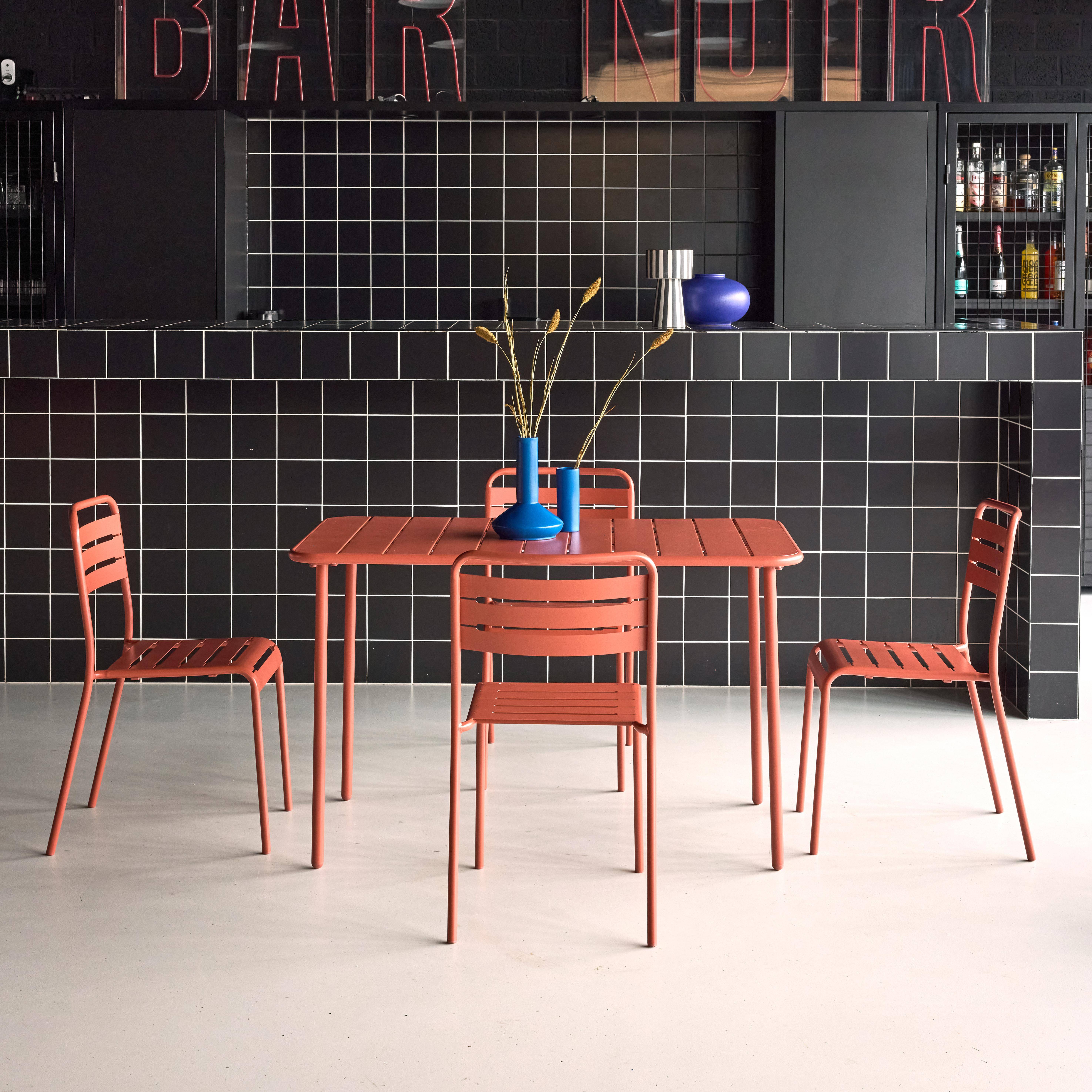 Table de jardin et 4 chaises terracotta en acier, Amelia, 120x70xH72.5cm (12.2kg),sweeek,Photo2