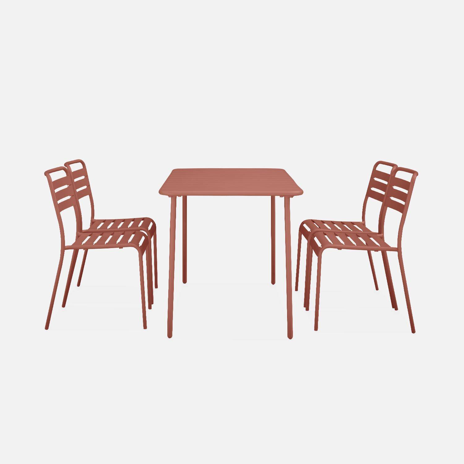 Table de jardin et 4 chaises terracotta en acier, Amelia, 120x70xH72.5cm (12.2kg) Photo5