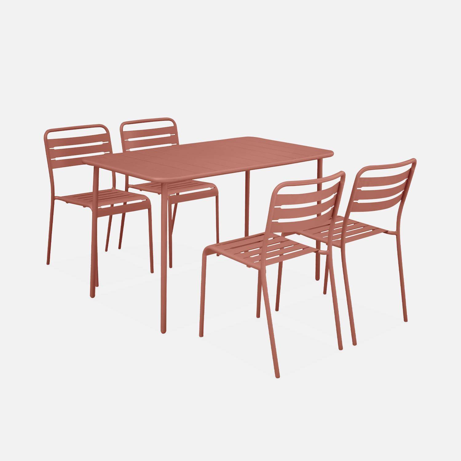 Table de jardin et 4 chaises terracotta en acier, Amelia, 120x70xH72.5cm (12.2kg),sweeek,Photo4