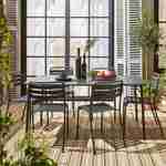 Table de jardin en métal anthracite Amélia + 6 chaises, traitement antirouille, lattes et bords arrondis  Photo1
