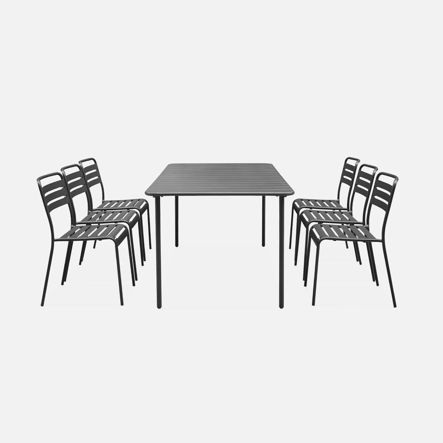 Tavolo da giardino in metallo antracite Amelia + 6 sedie, trattamento antiruggine, doghe e bordi arrotondati Photo5