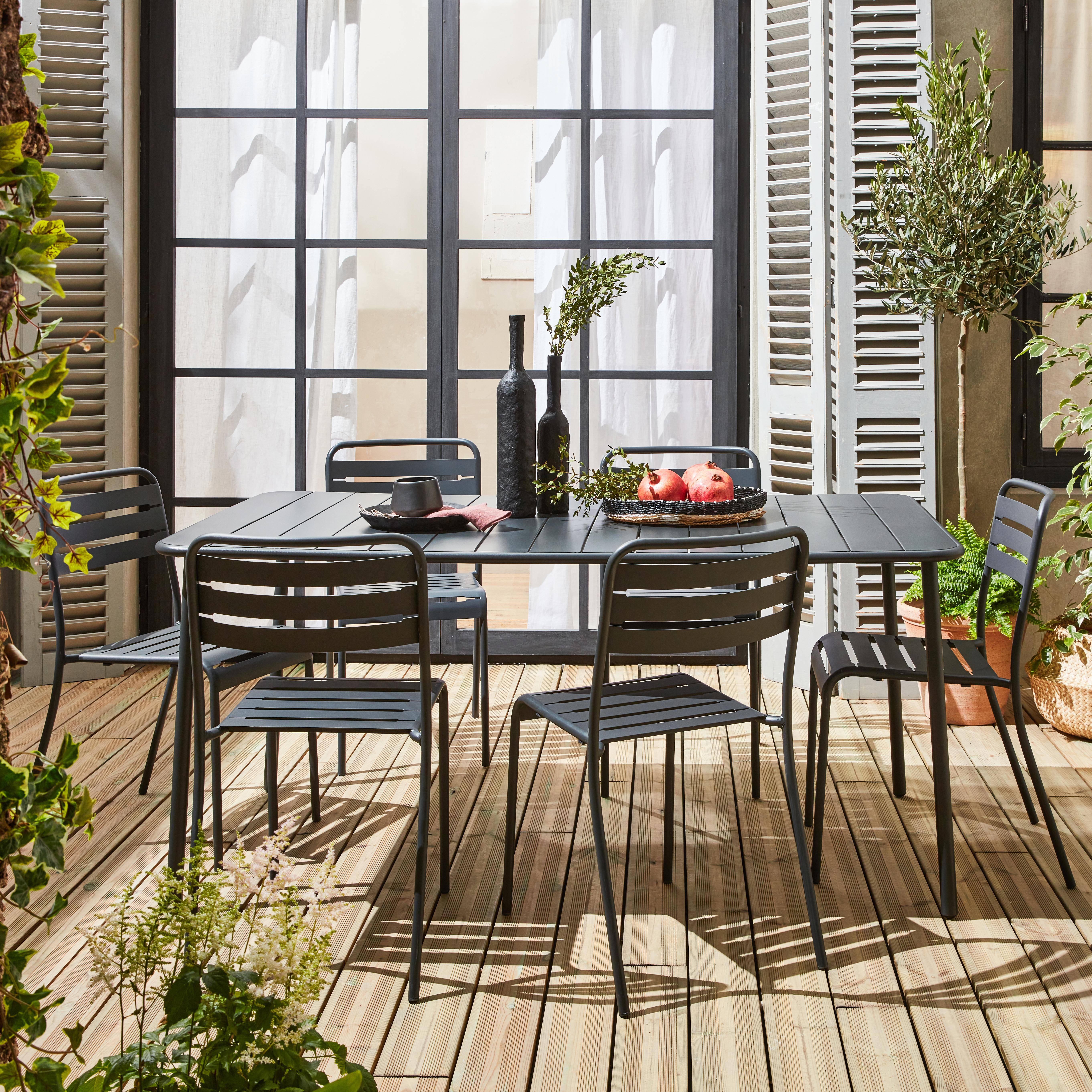 Set tavolo da giardino bistrot in metallo con 6 sedie Antracite - 160x90x72.5 cm,sweeek,Photo1