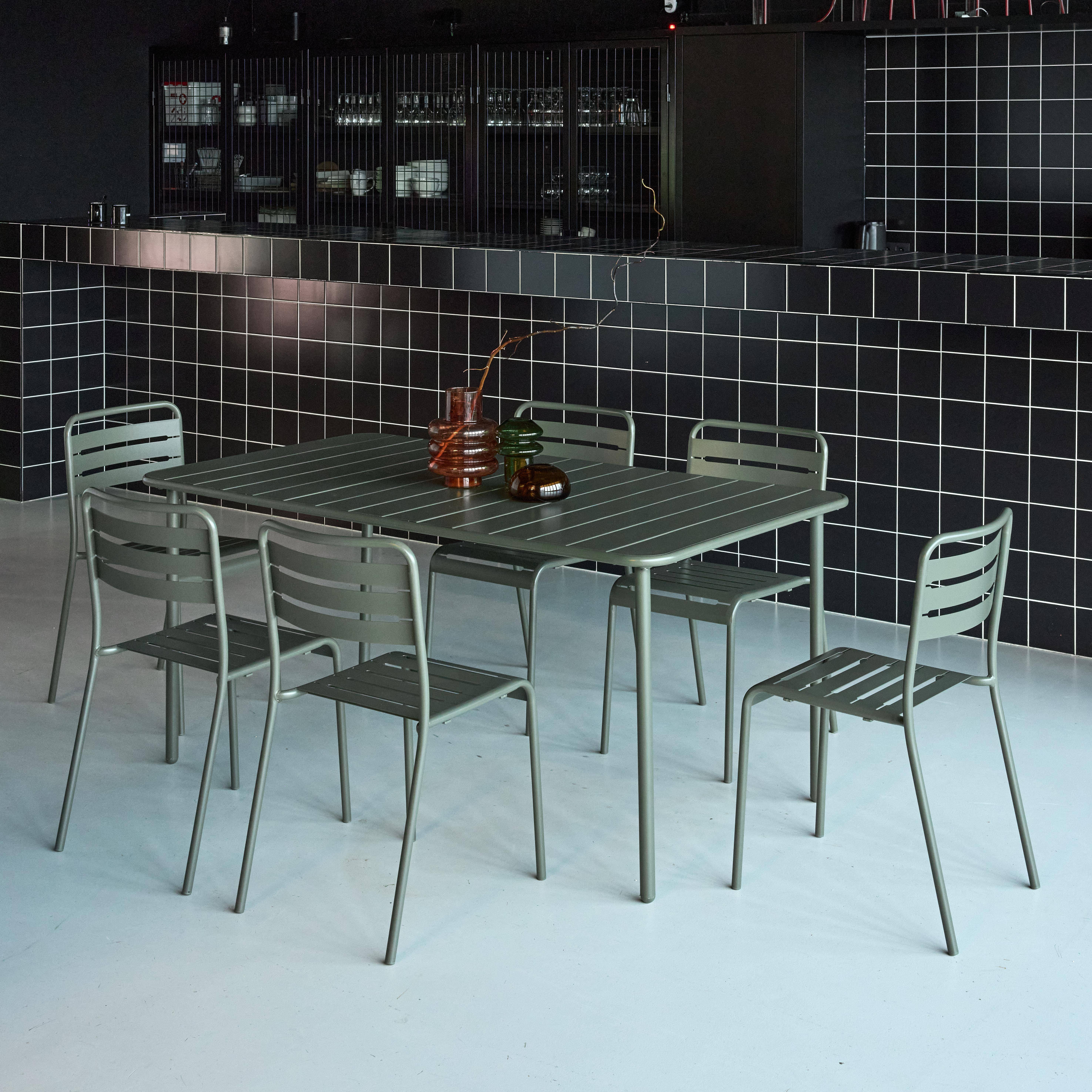 Table de jardin en métal kaki Amélia + 6 chaises, traitement antirouille, lattes et bords arrondis  Photo2