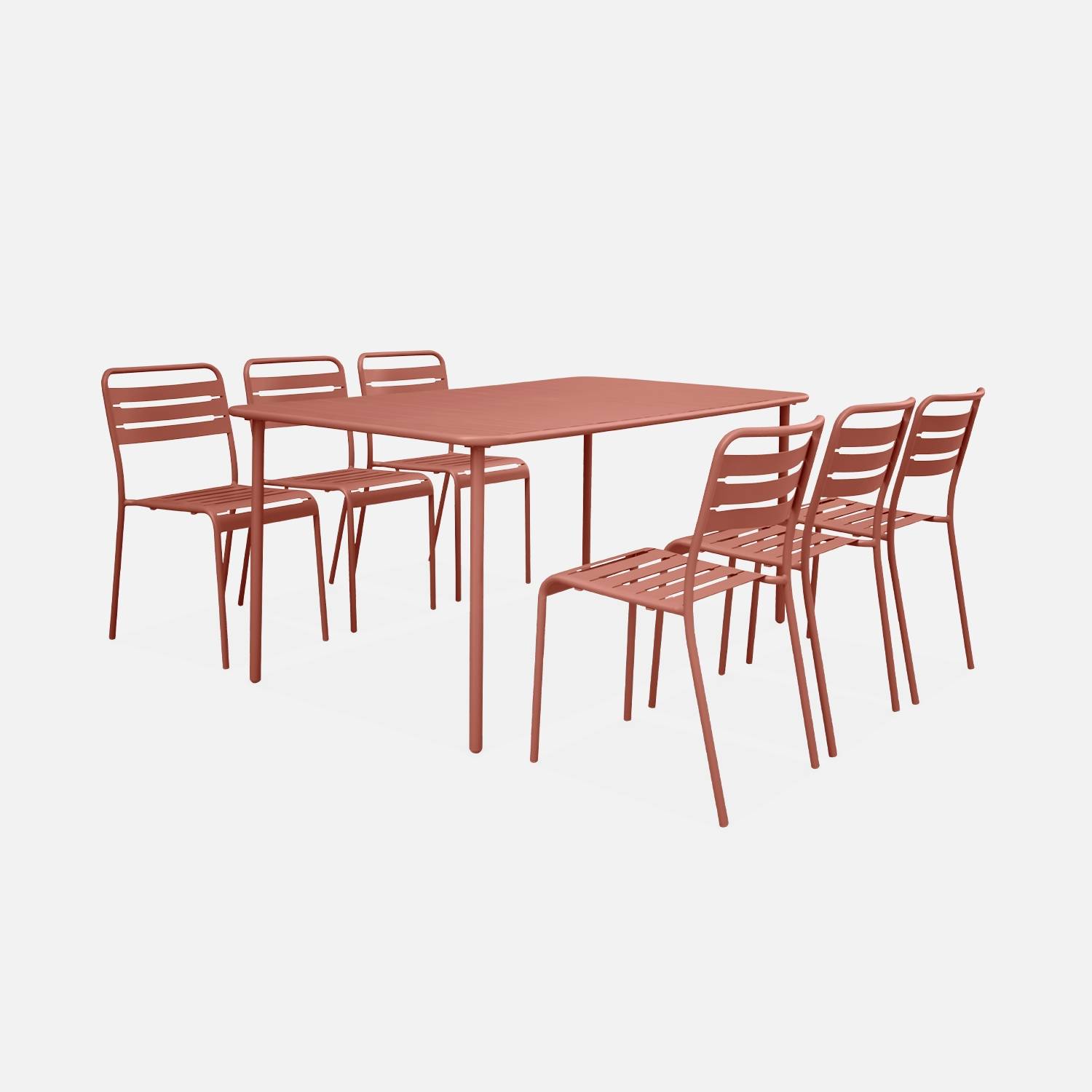 Terracotta metalen tuintafel + 6 stoelen | sweeek
