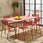 Amélia terracotta metalen tuintafel + 6 stoelen, roestvrij behandeld, latten en afgeronde hoeken Photo2