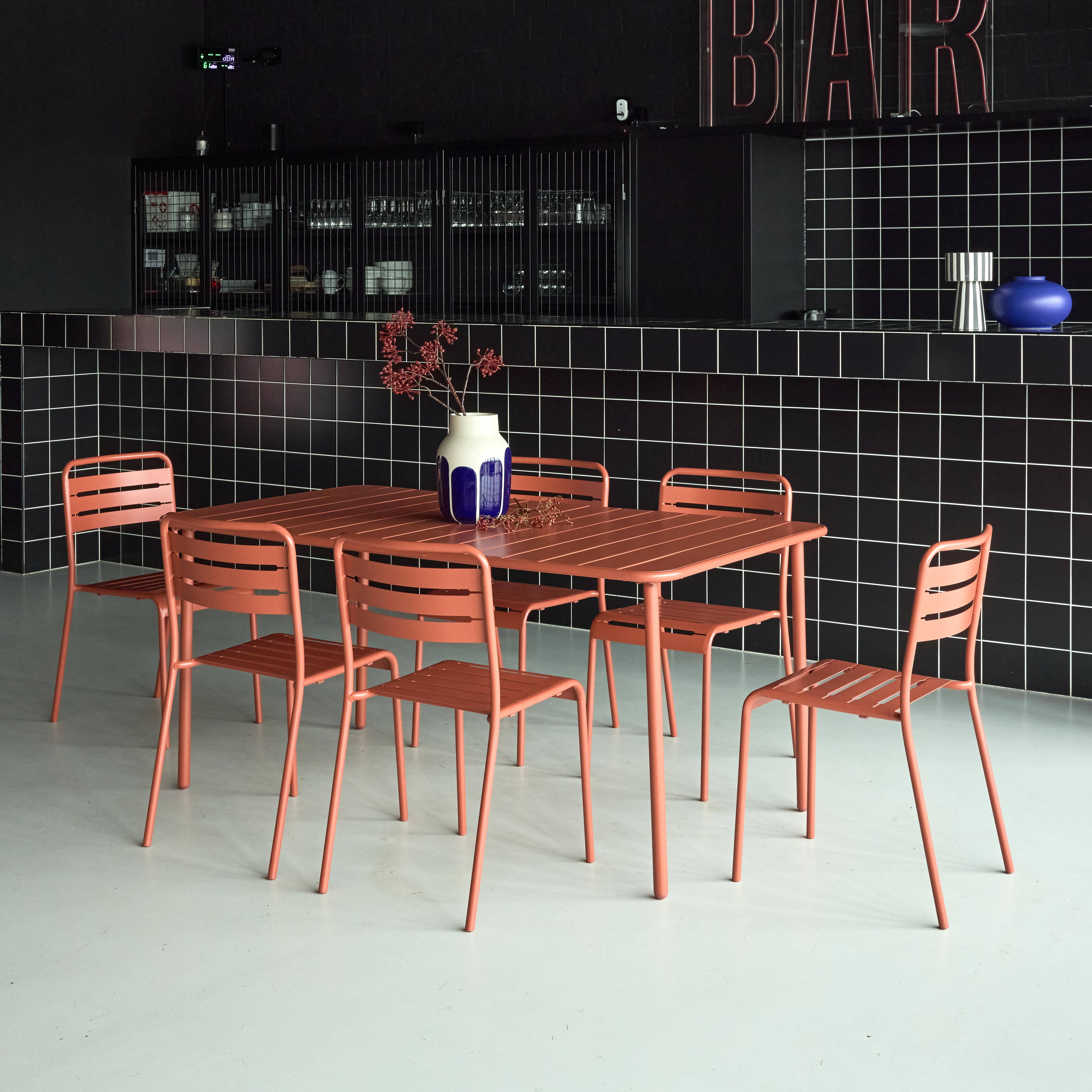 Mesa de jardín de metal con 6 sillas, Amelia, Terracotta, 160x90x72.5 cm,sweeek,Photo2