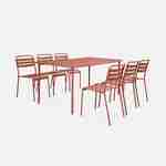 Amélia terracotta metalen tuintafel + 6 stoelen, roestvrij behandeld, latten en afgeronde hoeken Photo4