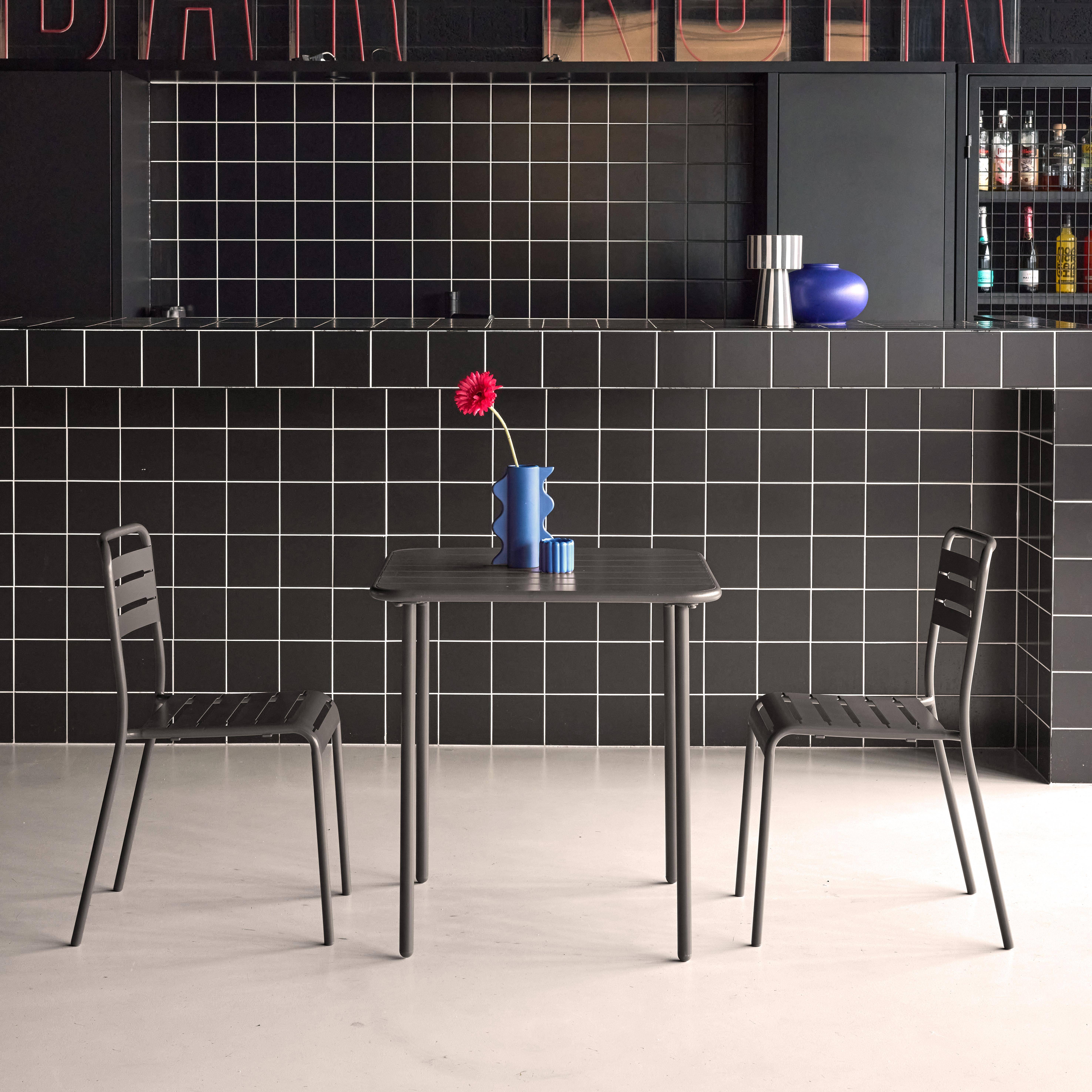 2-seater square steel garden table set with 2 chairs Anthracite 70x70x72.5 cm - Amelia,sweeek,Photo2