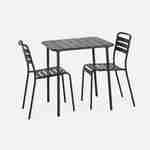 Table de jardin métal anthracite Amélia avec 2 chaises, lattes et bords arrondis, traitement antirouille  Photo3