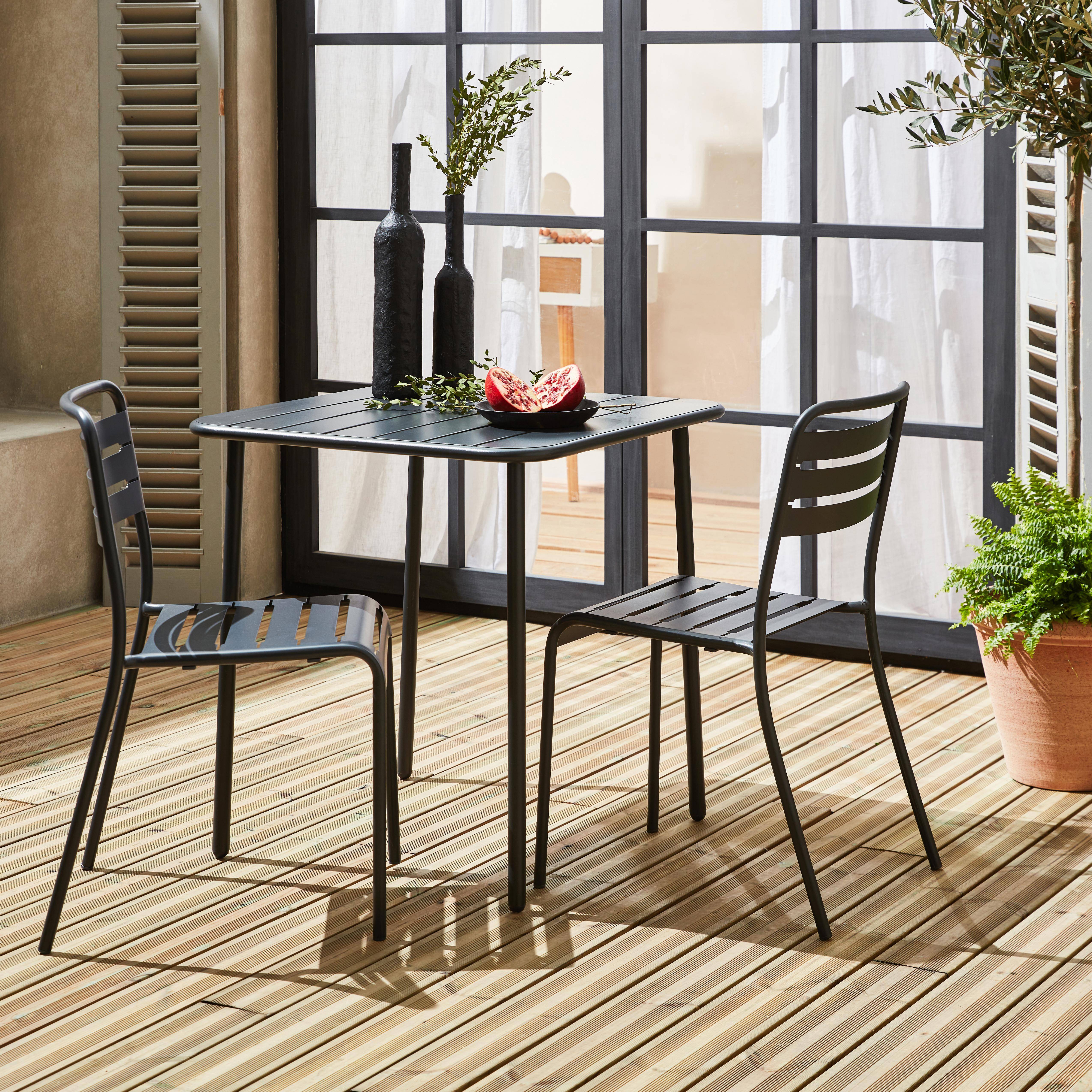 2-seater square steel garden table set with 2 chairs Anthracite 70x70x72.5 cm - Amelia,sweeek,Photo1