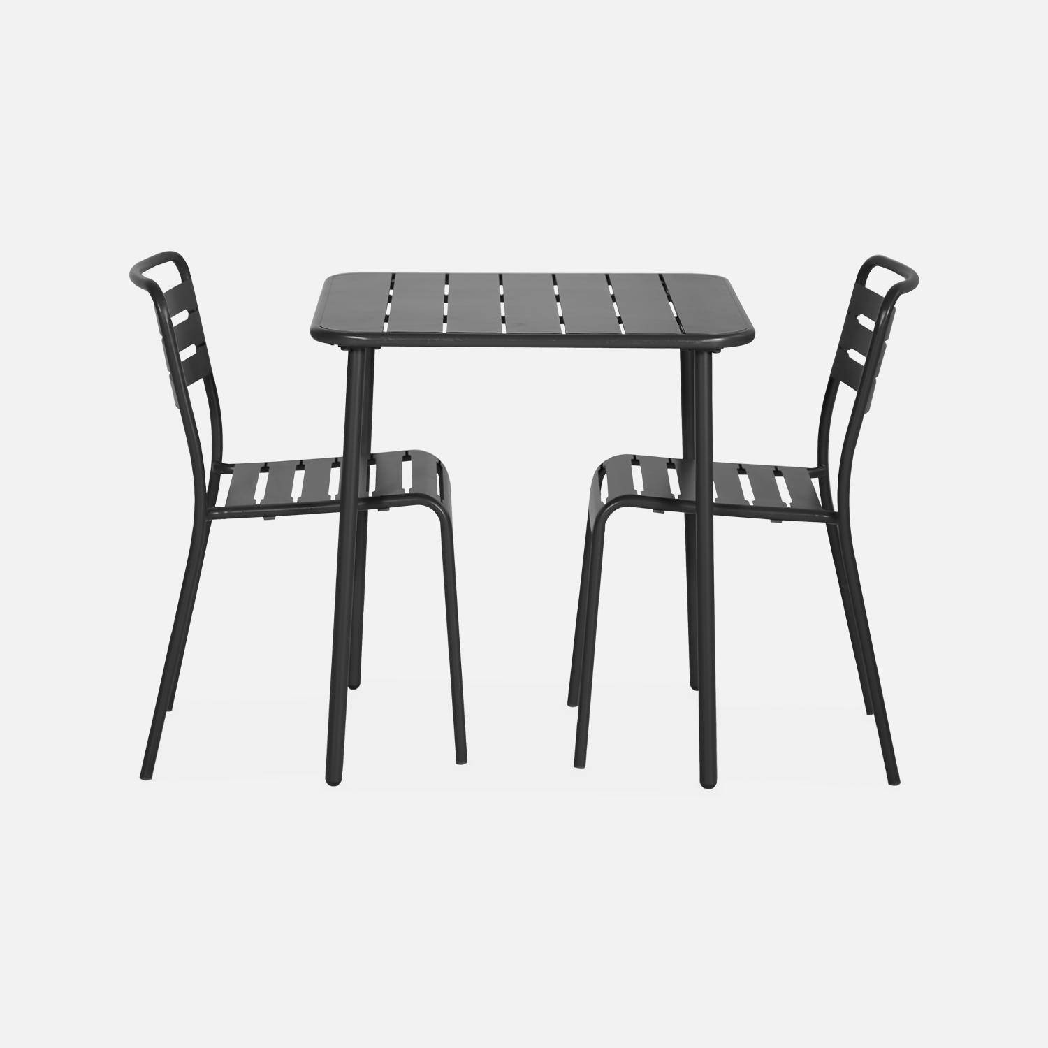 Table de jardin métal anthracite Amélia avec 2 chaises, lattes et bords arrondis, traitement antirouille  Photo4
