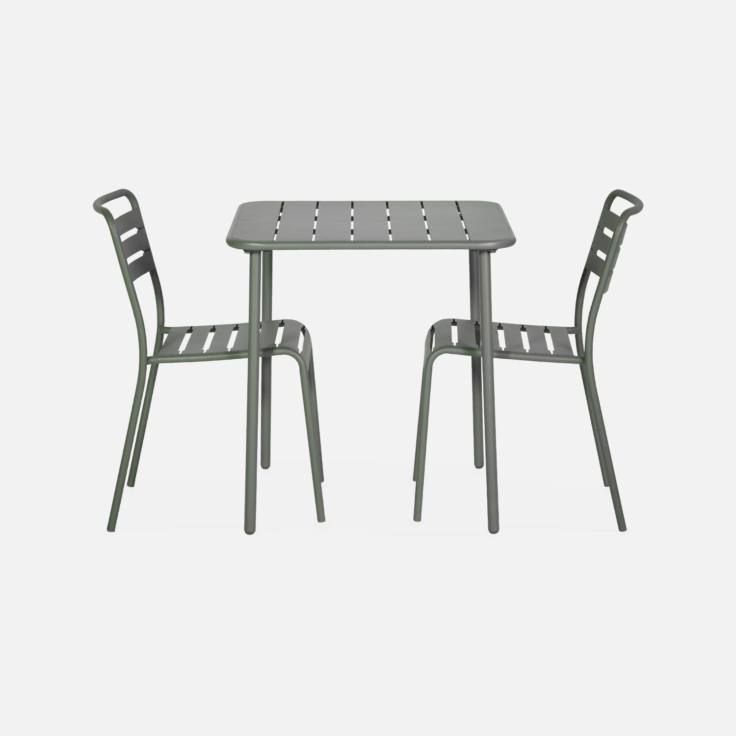 Amélia savane metalen tuintafel met 2 stoelen, latten en afgeronde hoeken, roestbestendige afwerking Photo5