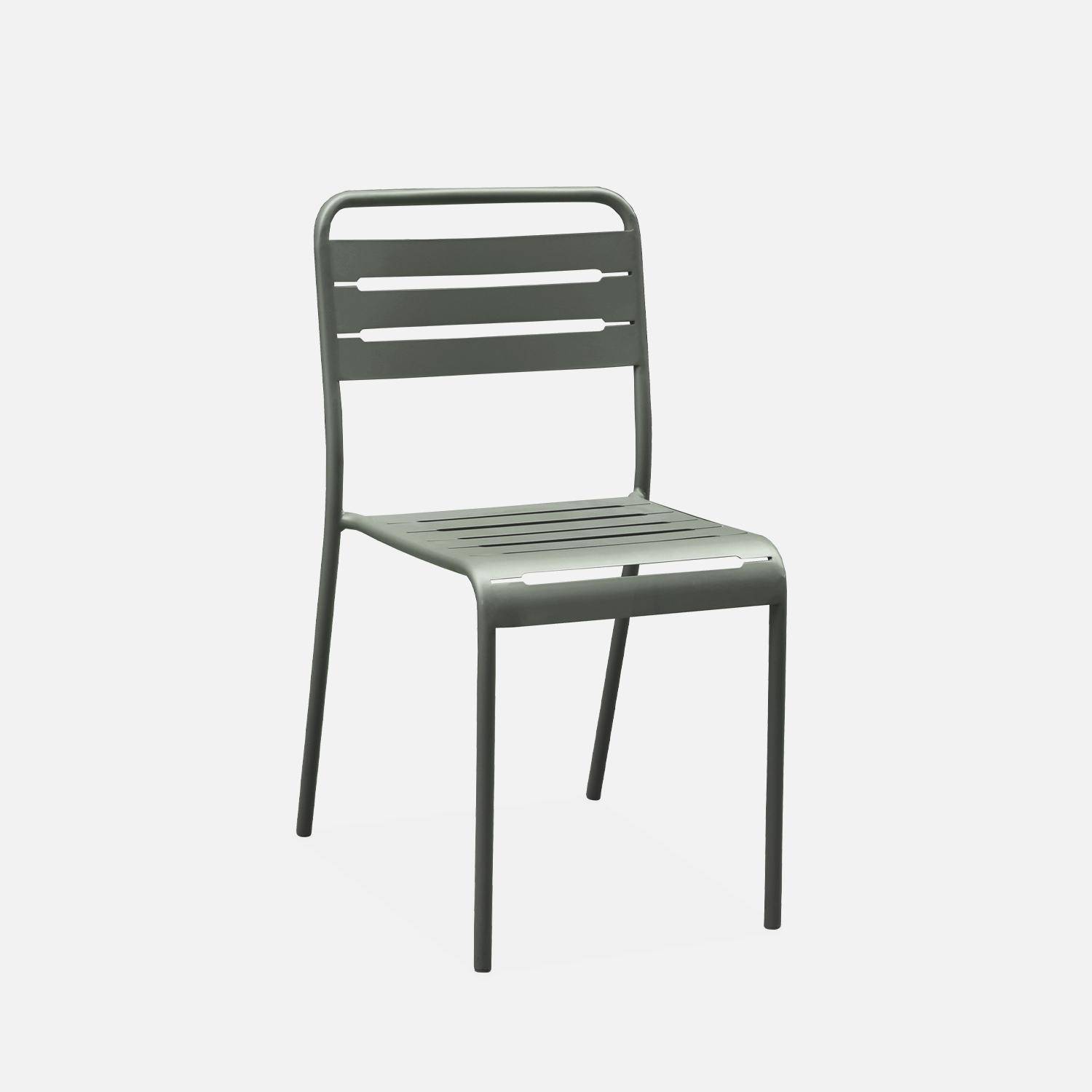 Amélia savane metalen tuintafel met 2 stoelen, latten en afgeronde hoeken, roestbestendige afwerking Photo7