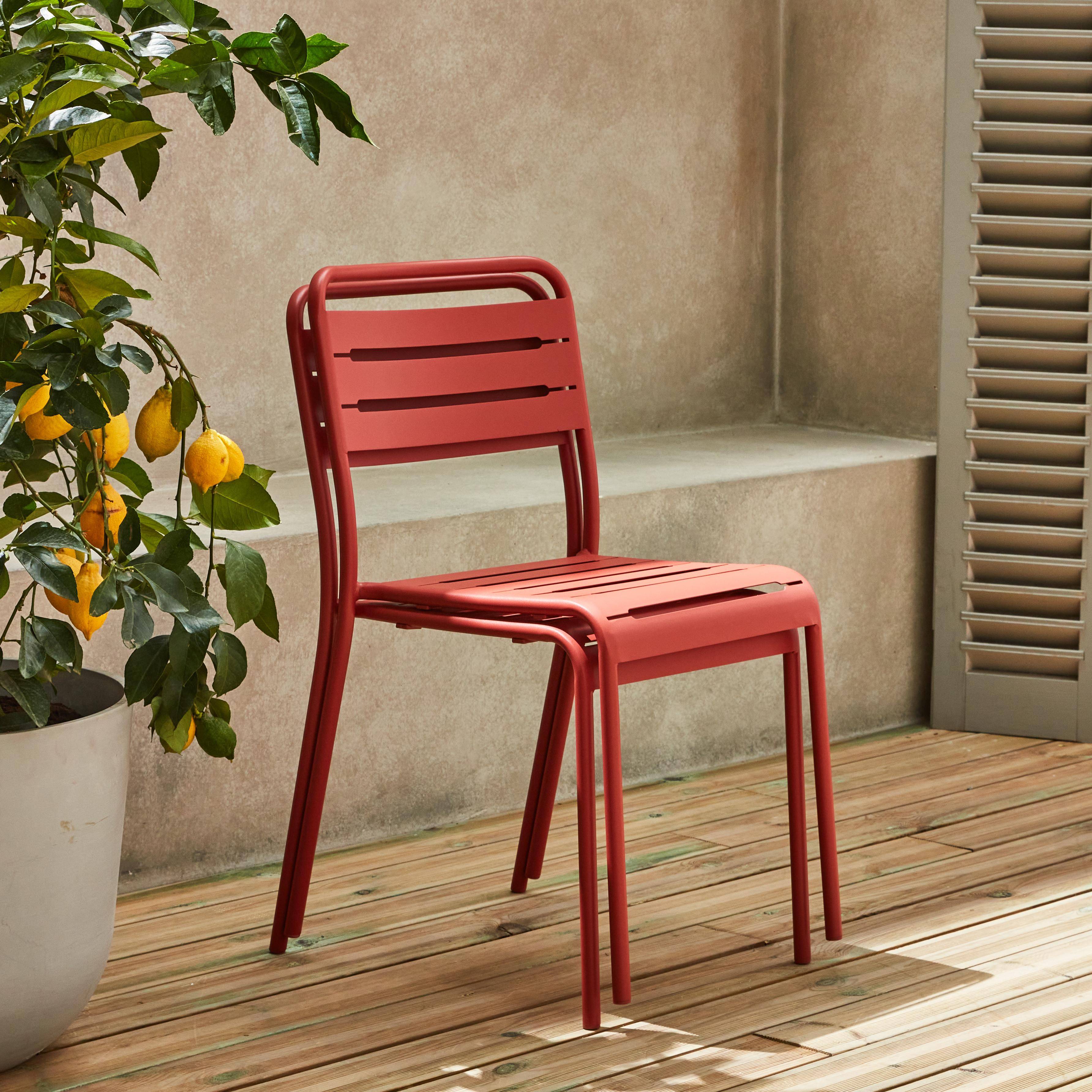 Amélia antraciet metalen tuintafel met 2 stoelen, latten en afgeronde hoeken, roestbestendige afwerking Photo3