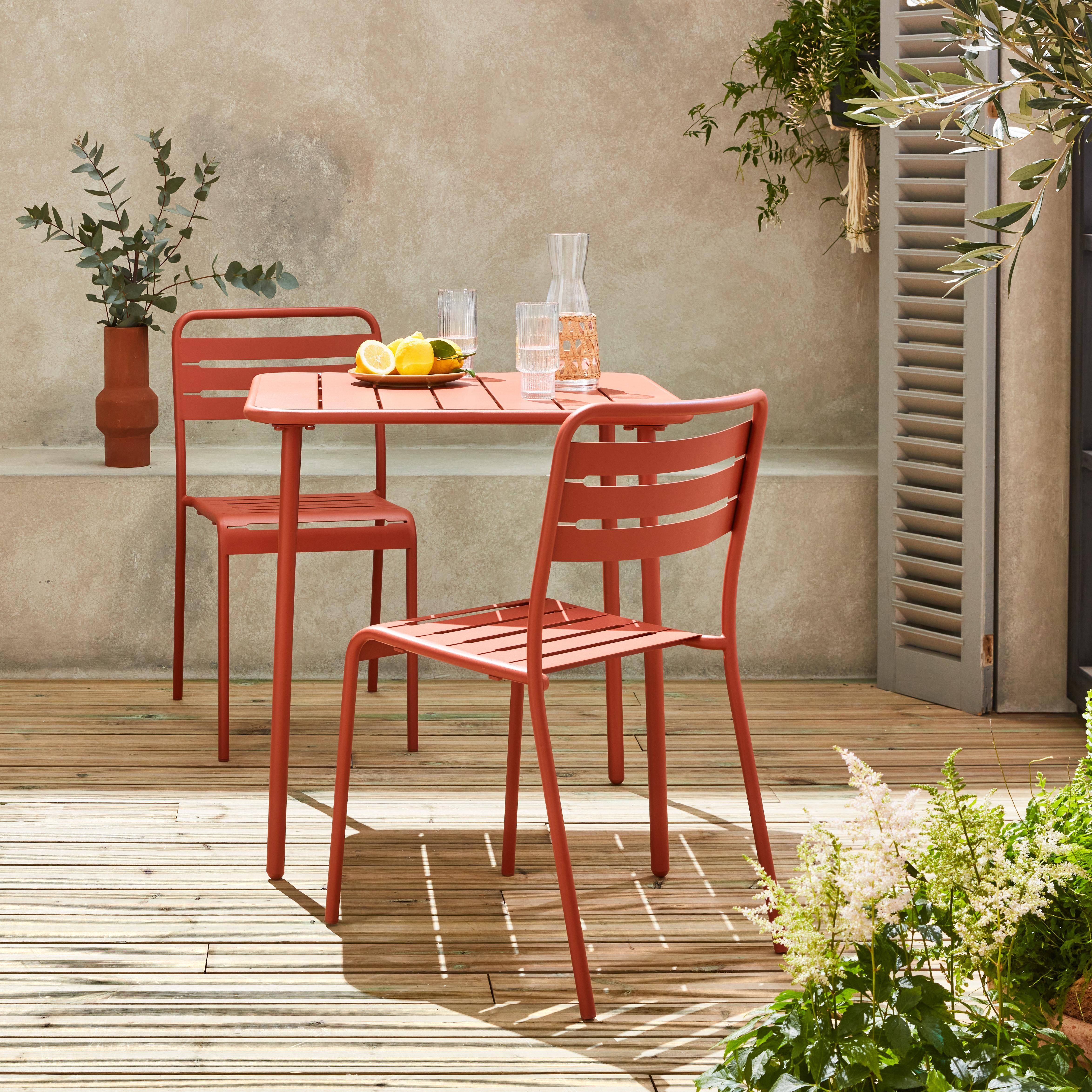 Amélia antraciet metalen tuintafel met 2 stoelen, latten en afgeronde hoeken, roestbestendige afwerking,sweeek,Photo2