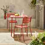 Amélia terracotta metalen tuintafel met 2 stoelen, latten en afgeronde hoeken, roestbestendige afwerking Photo2