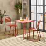 Amélia antraciet metalen tuintafel met 2 stoelen, latten en afgeronde hoeken, roestbestendige afwerking Photo1
