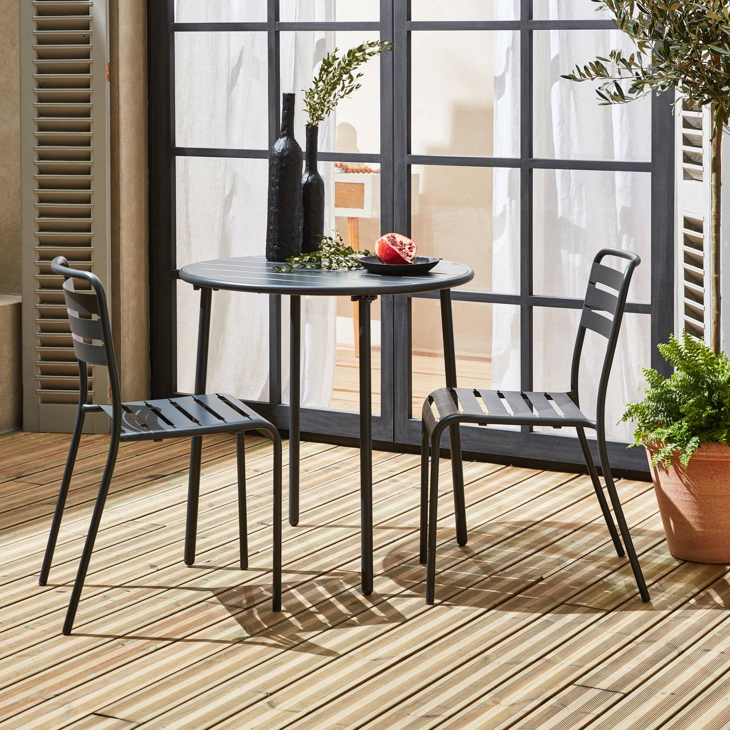 Tavolo da giardino Amelia in metallo antracite con 2 sedie Photo1