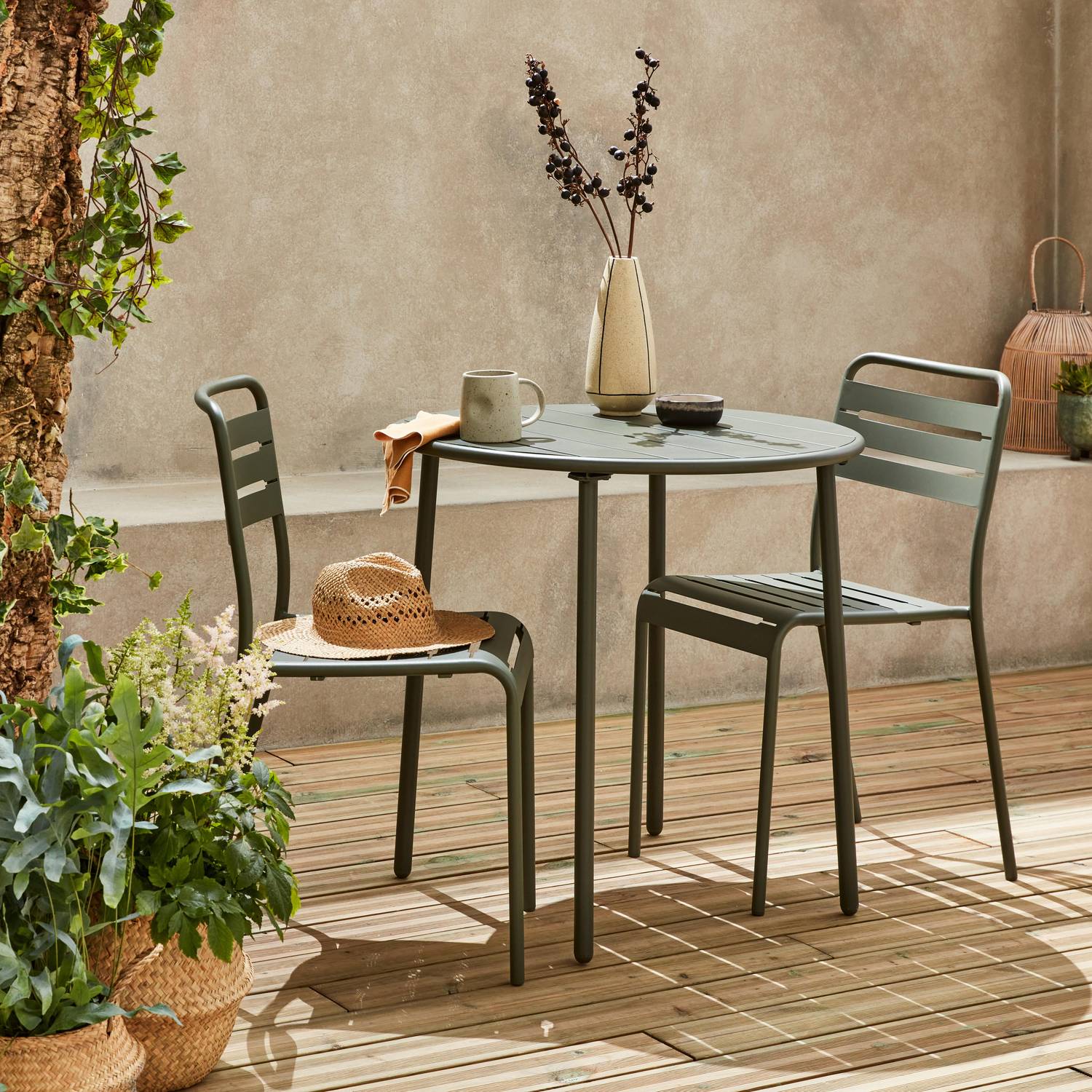 Amélia savane metalen tuintafel met 2 stoelen, roestbestendige afwerking Photo2
