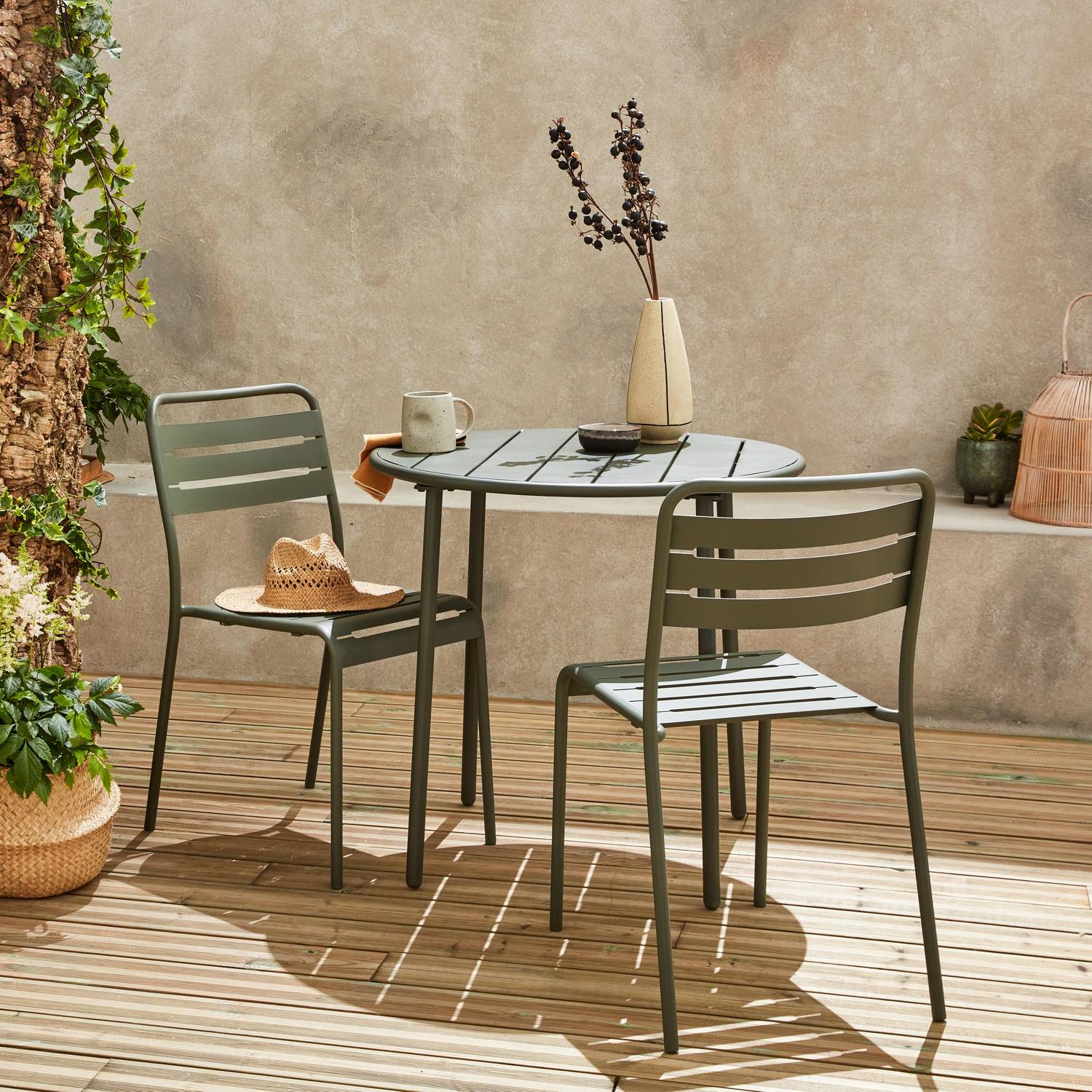 Metall-Gartentisch mit 2 Stühlen, Gartentisch für 2 Personen, Amelia Savanne Ø 75 x H72,5cm Photo1