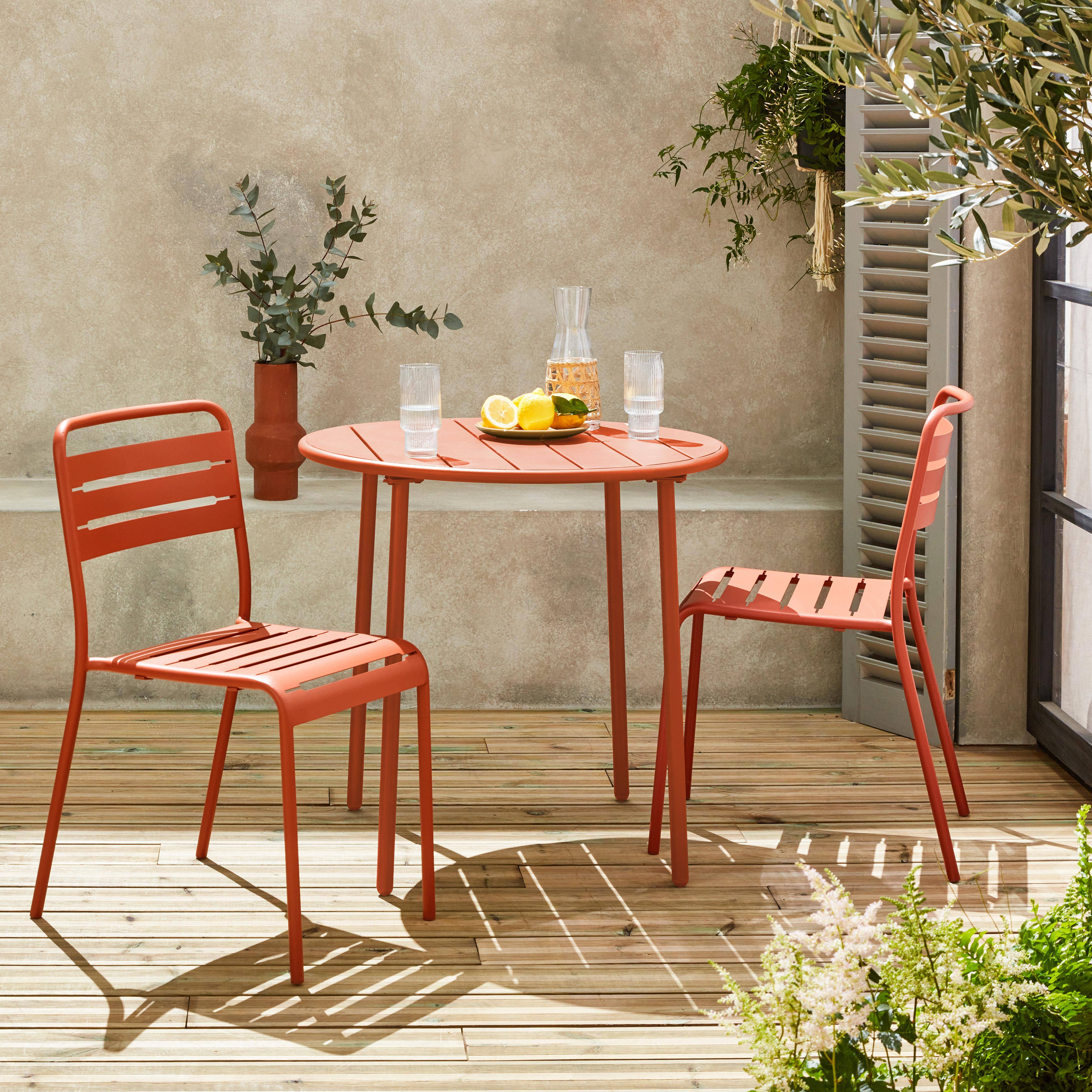 Amélia terracotta metalen tuintafel met 2 stoelen, roestbestendige afwerking,sweeek,Photo1