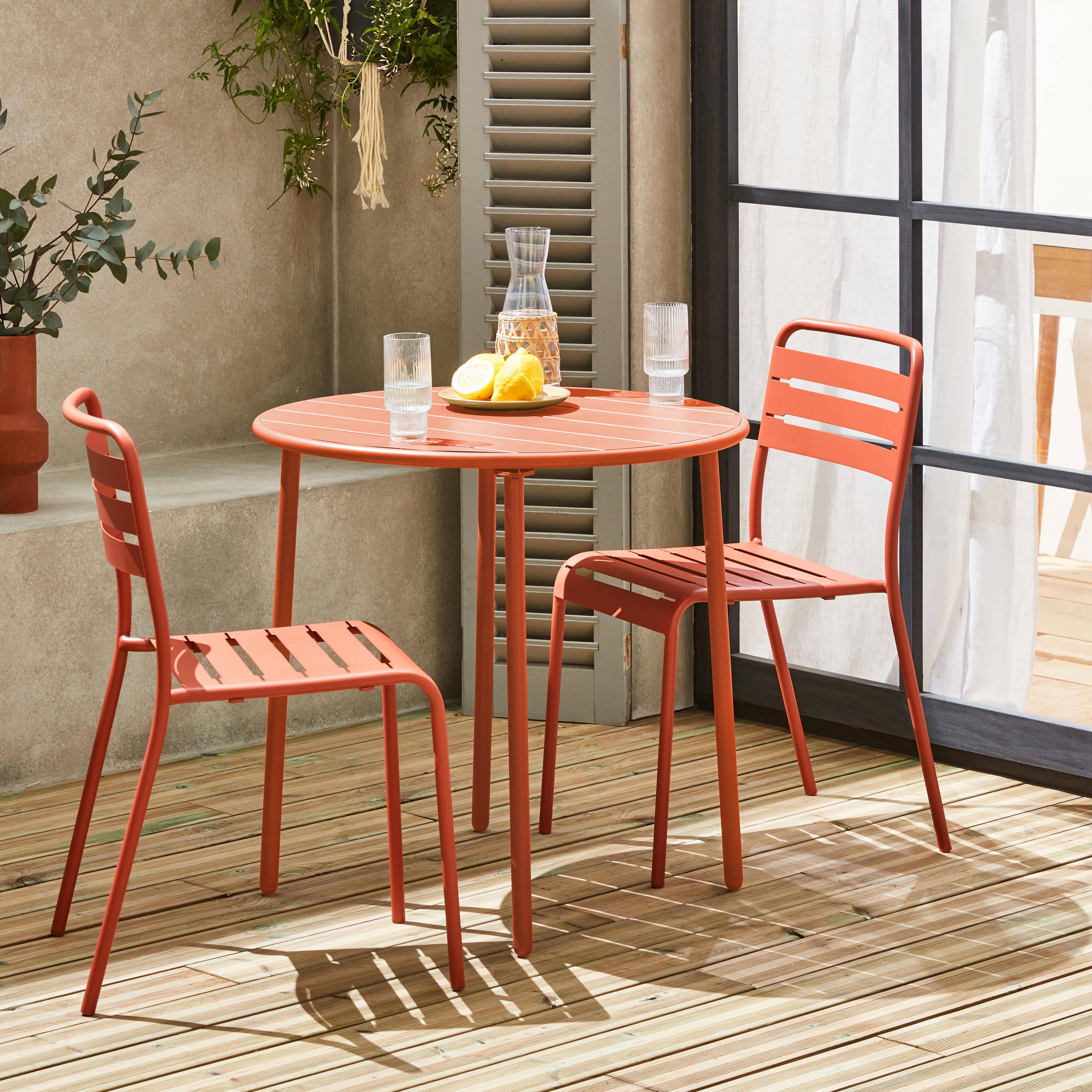 Table de jardin métal terracotta Amélia avec 2 chaises, traitement antirouille,sweeek,Photo2