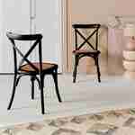 Lot de 2 chaises de bistrot en bois d'hévéa noir, vintage, assise en rotin, empilables Photo1