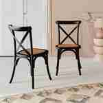 Set von 2 Bistrostühlen aus schwarzem Hevea-Holz, Vintage, Sitzfläche aus Rattan, stapelbar Photo2