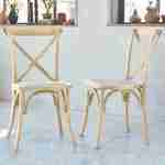 Lot de 2 chaises de bistrot en bois de cédrèle naturel, vintage, assise en rotin, empilables Photo1