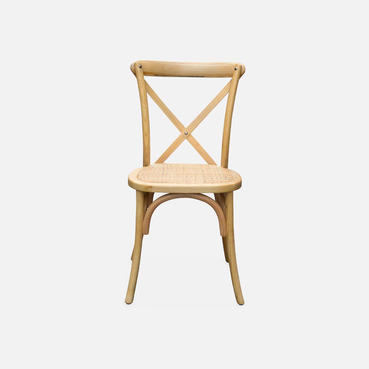 Lot de 2 chaises de bistrot en bois de cédrèle naturel, vintage, assise en rotin, empilables Photo4