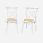 Lot de 2 chaises de bistrot en bois d'hévéa blanc, vintage, assise en rotin, empilables Photo3