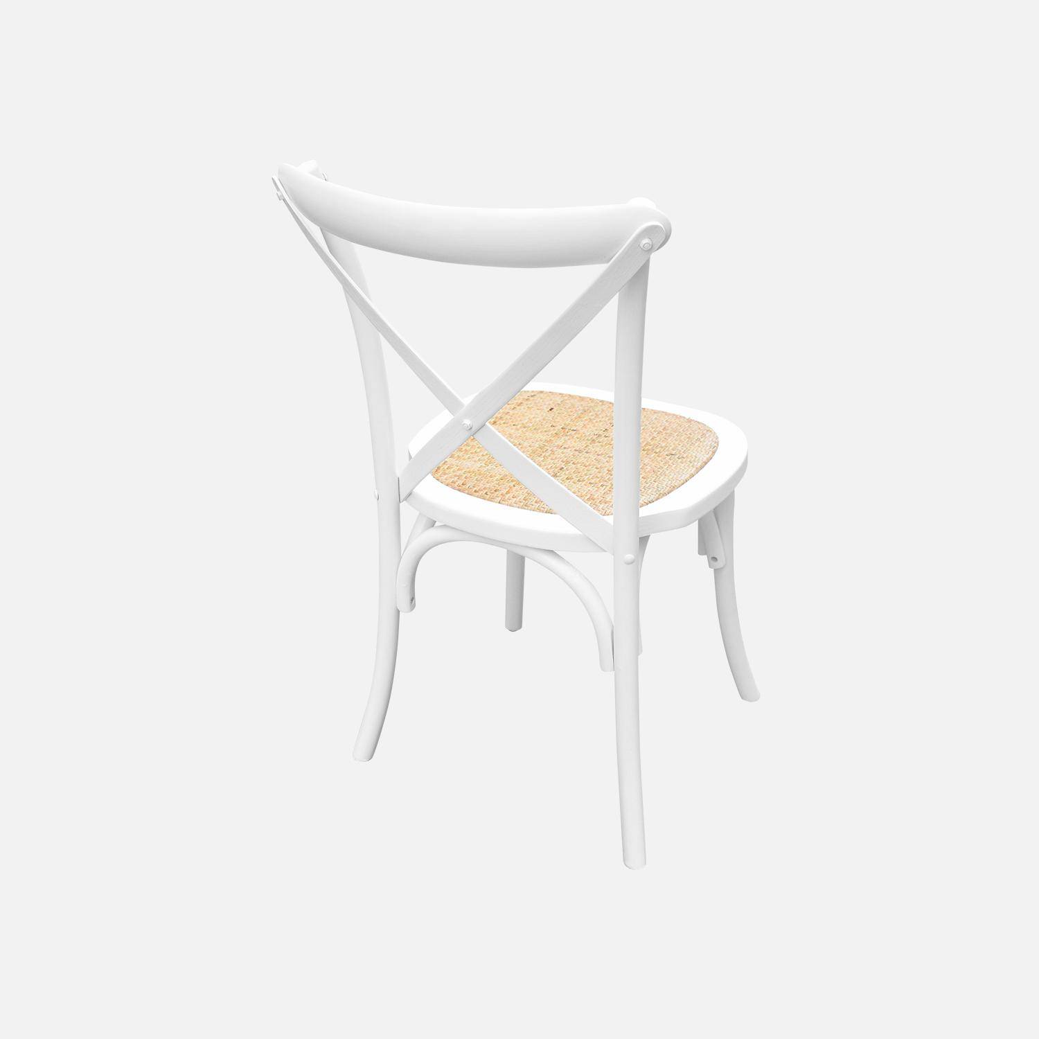 Lot de 2 chaises de bistrot en bois d'hévéa blanc, vintage, assise en rotin, empilables Photo5