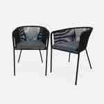 Lot de 2 fauteuils de jardin en corde noire et acier galvanisé, coussin gris  Photo3