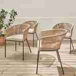 Lot de 4 fauteuils de jardin en corde beige et acier galvanisé, coussin beige Photo2