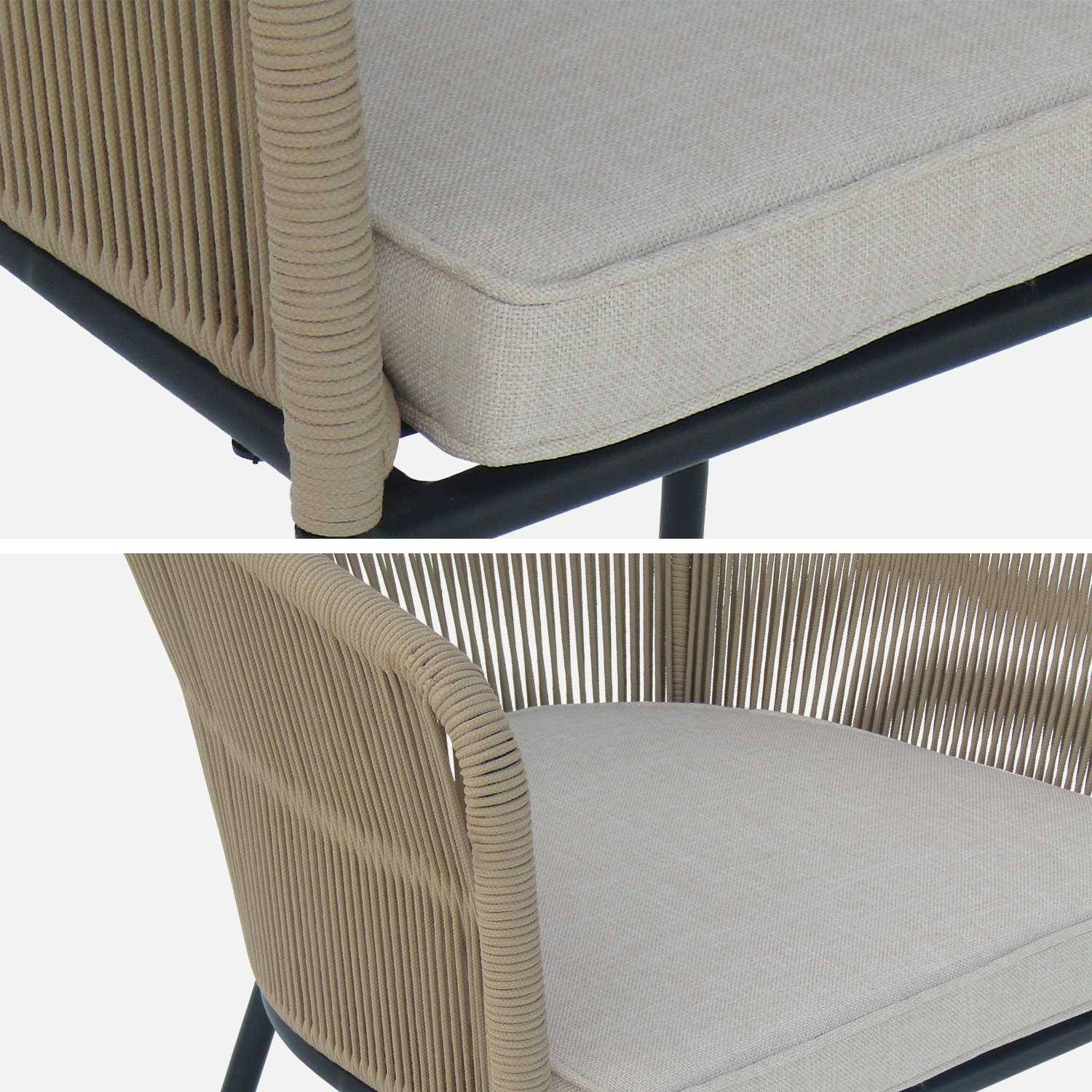 Set van 4 beige tuinstoelen van touw en gegalvaniseerd staal, beige kussen Photo4