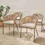 Lote de 4 sillones de jardín de cuerda beige y acero galvanizado, cojines beige Photo1