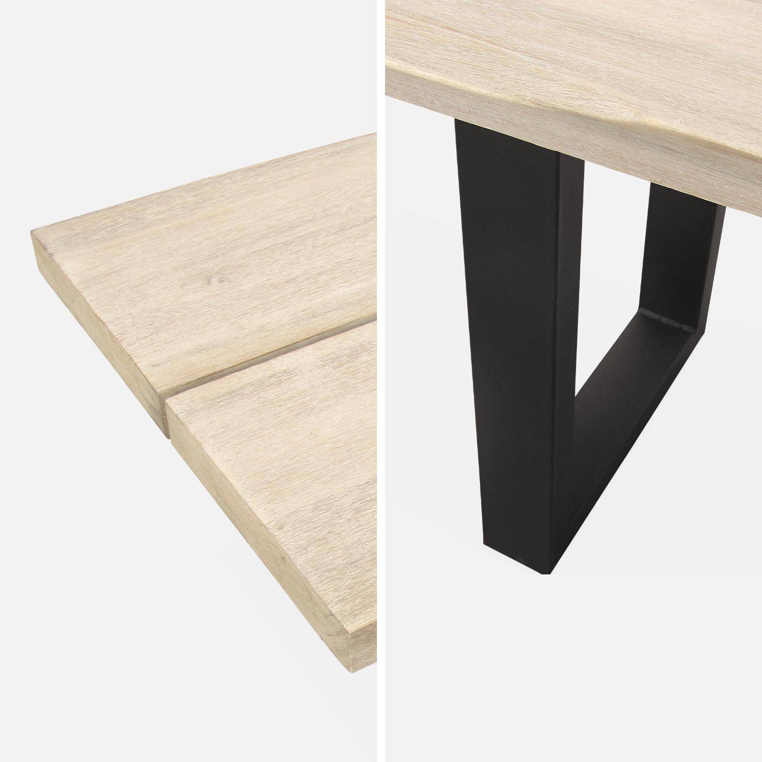 Table de jardin 6 places en bois avec bancs bois d'acacia et structure en acier noire Photo7