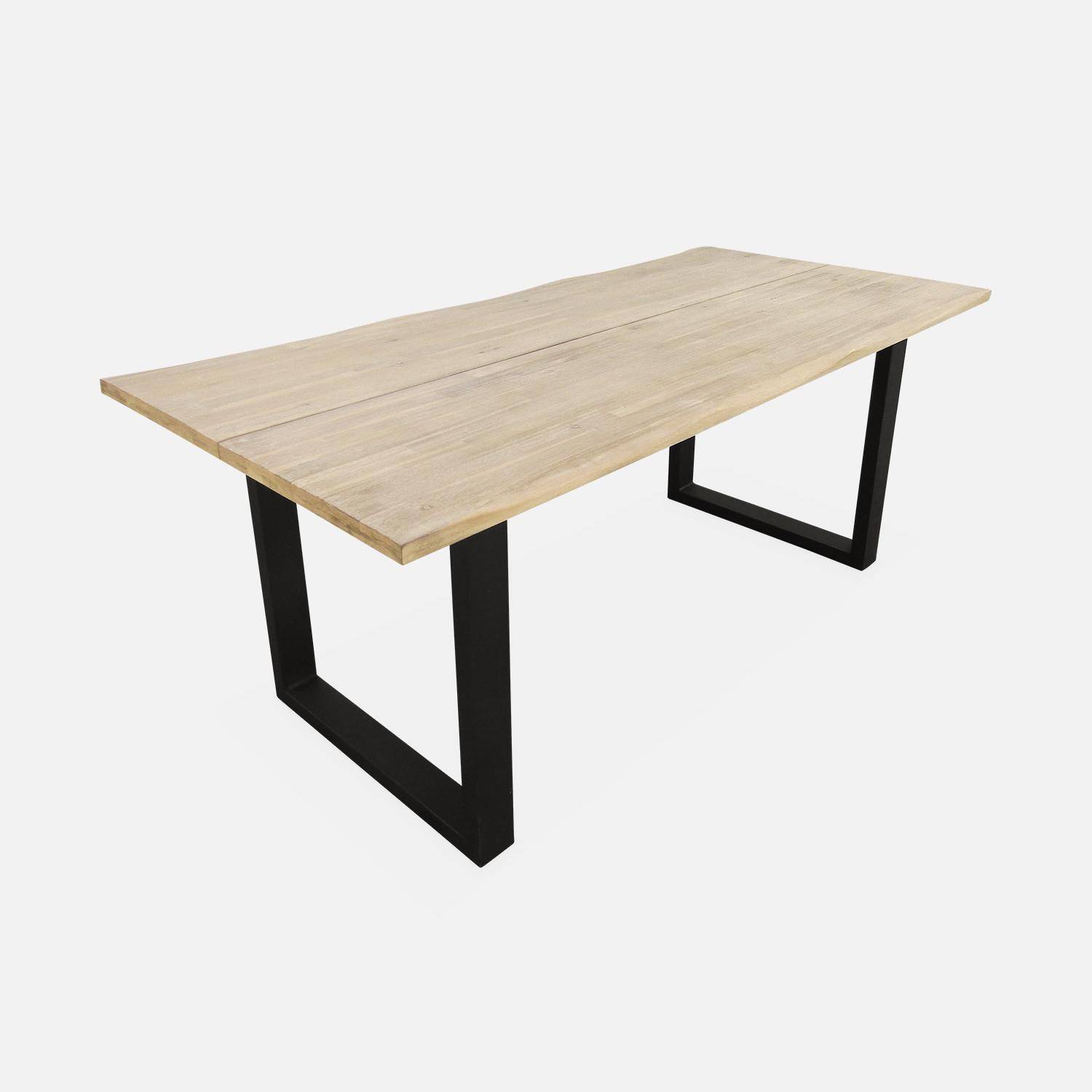 Table de jardin 6 places en bois avec bancs bois d'acacia et structure en acier noire Photo5