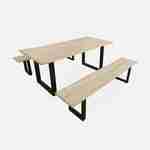 Table de jardin 6 places en bois avec bancs bois d'acacia et structure en acier noire Photo3